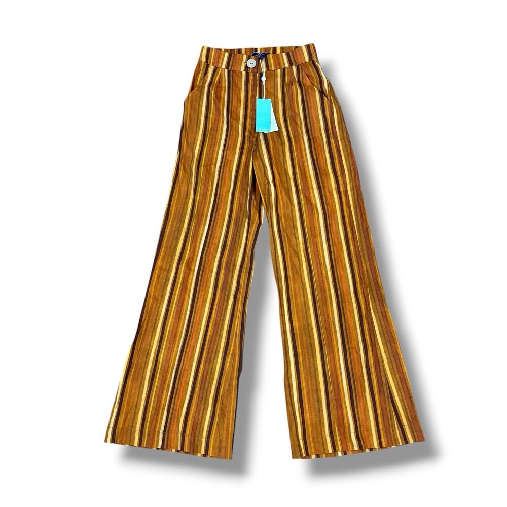 NWT Shore Size S Orange Brown Stripe Flare Wide Leg Pants